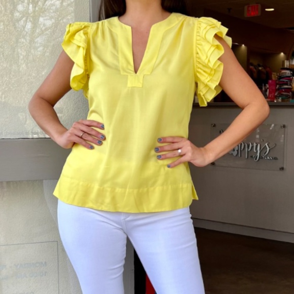 Emily McCarthy Maggie Yellow Ruffle Flutter Sleeve Blouse Small